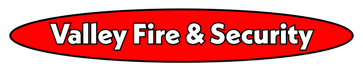 Valley Fire & Security Logo, Red Oval with White writing in it